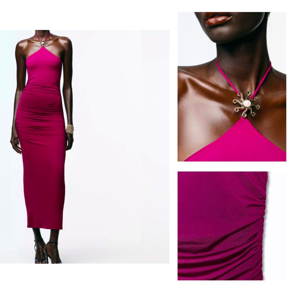 Zara halter  gold sun polyamide long dress. Brand new with tags